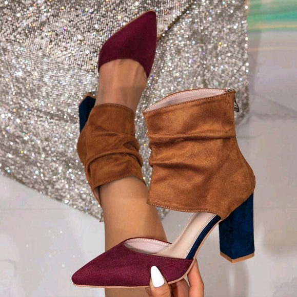 Women's Pointed Toe Thick Heel Ankle Boots,Side Zipper Short Boots,Multi-Color - Picture 1 of 4